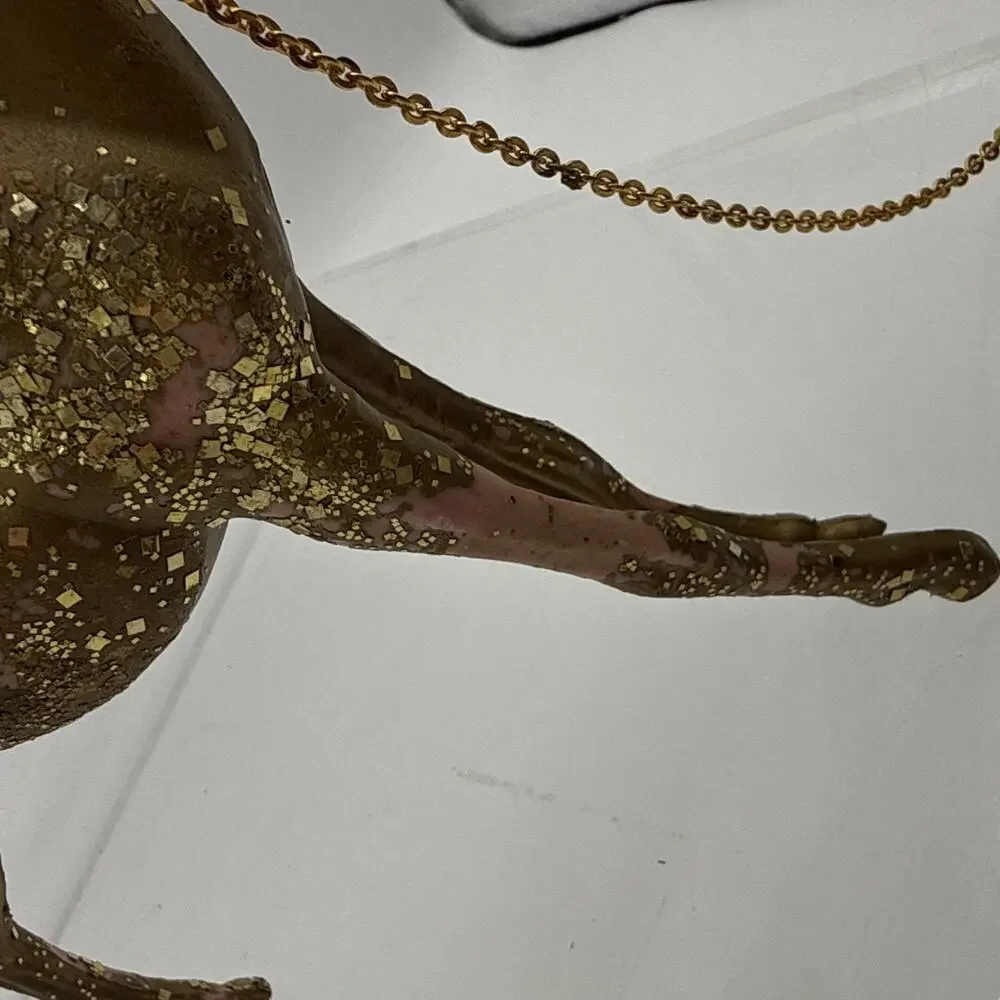 Vintage 1960s MCM Hard Plastic Gold Glitter Christmas Reindeer Deer Buck READ